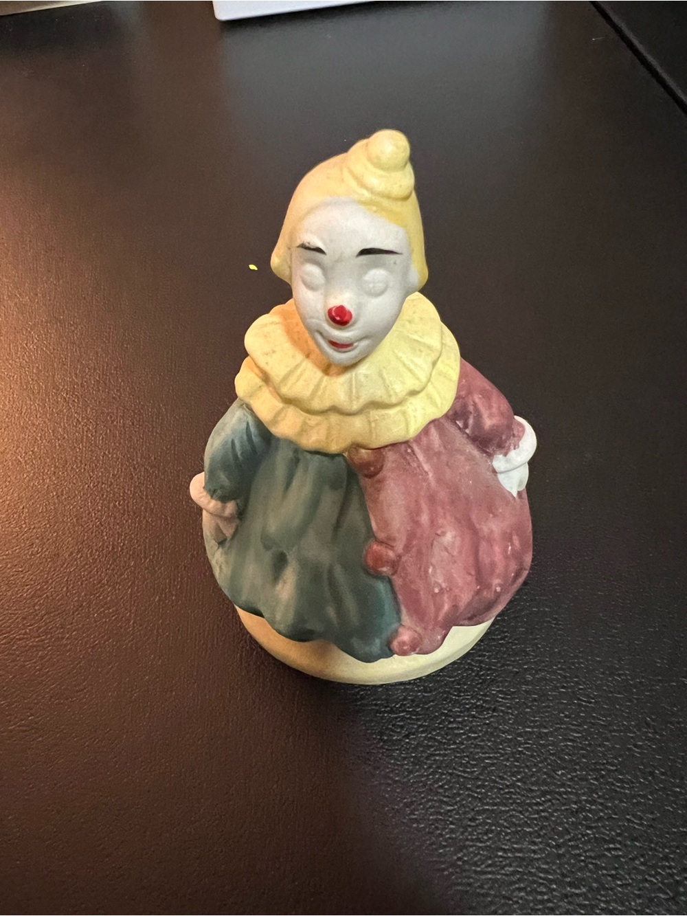 Ceramic Fat Clown Closing Eyes Figurine Japan Multicolor 5 1/4” tall